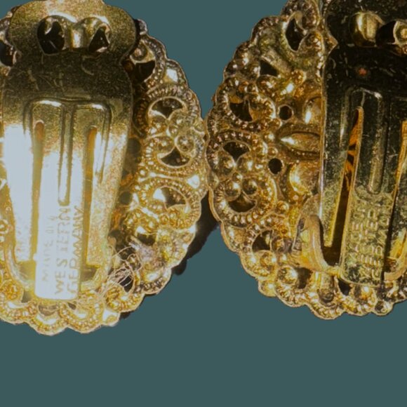 Vintage Gemstone Pearl and Gold West Germany Made Clip-On Earrings EUC - Picture 4 of 12